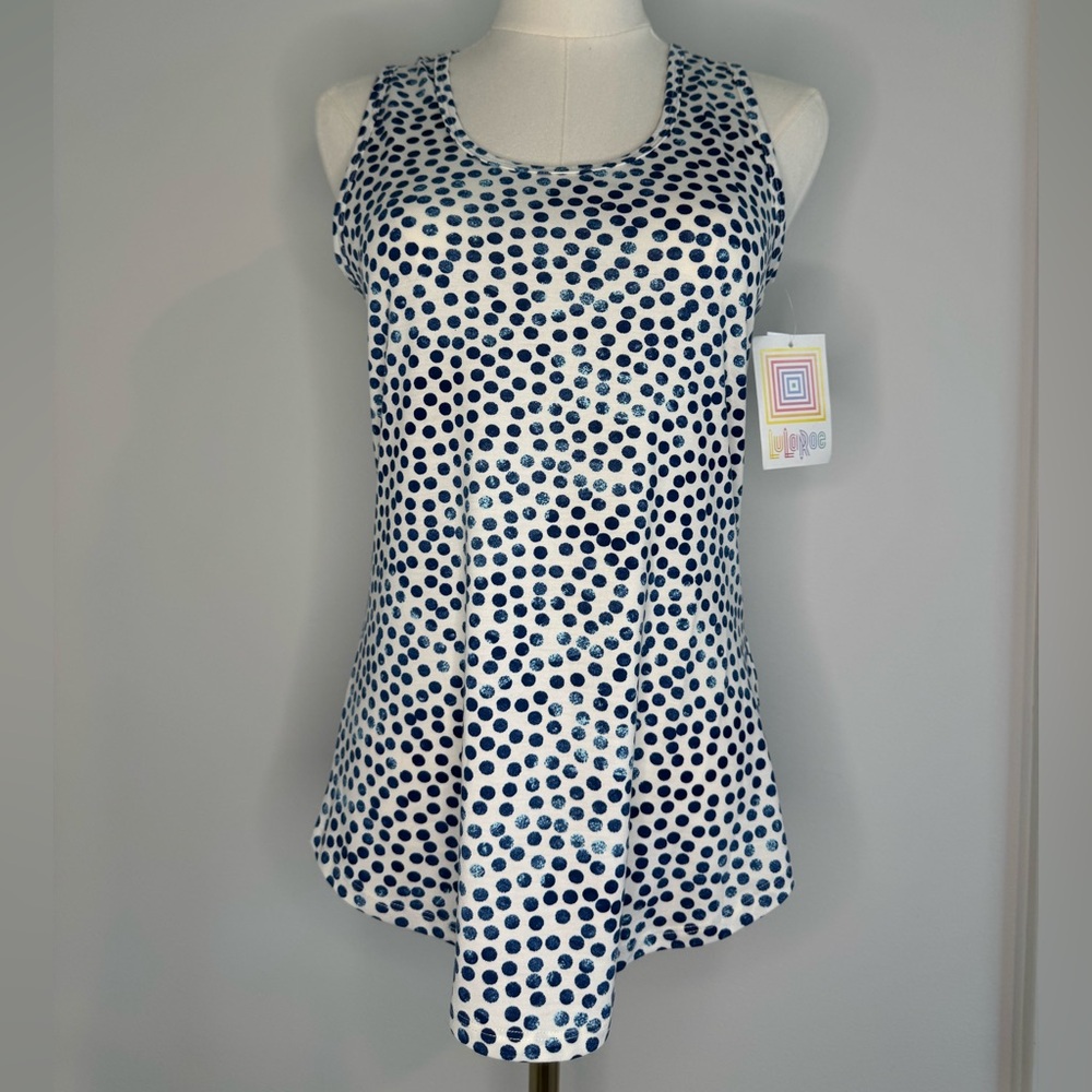 LuLaRoe Navy and White Polka Dot Tank Top